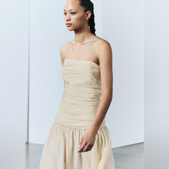 ZARA YELLOW DROP WAIST DRESS - Picture 4 of 6